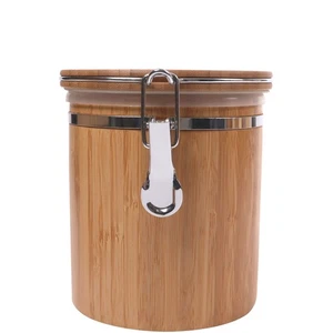 Hinged Cylindrical Bamboo Container - 6" x 5.25" - Multiple Styles - Picture 1 of 11