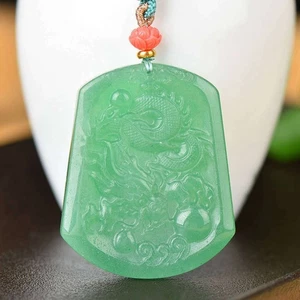 Chinese Natural Green Dongling Jade Hand-carved Dragon Statue Pendant 9001 - Picture 1 of 6