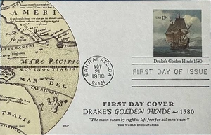 FSP UX86 Postal Card Sir Francis Drake Golden Hinde 1580 Map  - Picture 1 of 1