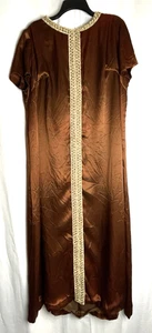 Egyptian Dress Women's Costume Hand Made Size M/L Brown Satin w/ Gold Trim - Picture 1 of 4