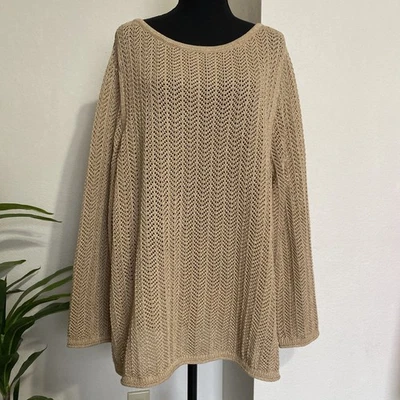 Suéter de férias Talbots Plus dourado cintilante 3X malha aberta borla gravata pescoço NOVO $90 - Imagem 1 de 4