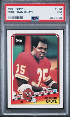 1988 Topps #363 Christian Okoye RC Super Rookie Chiefs PSA 7 NM 1088 - Image 1 of 2