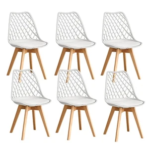 6er Set Esszimmerstühle Modern Wohnzimmer Büro Stühle aus Buche Massiv-Holz Weiß - Bild 1 von 10