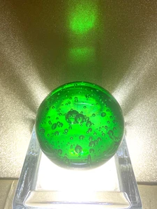 Murano~Controlled Bubbles~Hand Blown~Art Glass Green Ball /Paperweight Sculpture - Picture 1 of 5