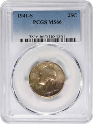 1941-S Washington Silver Quarter MS66 Toned PCGS Foto 1 de 2