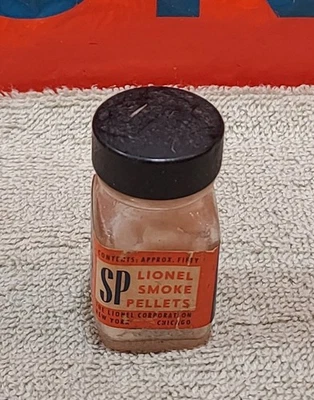 Lionel Smoke Pellets, full glass bottle! from circa 1948, awesome! - Image 1 of 4