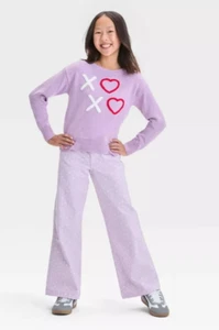 New Art Class Girls' XO Heart Pullover Sweater Light Purple Size Large, X-Large - Picture 1 of 4
