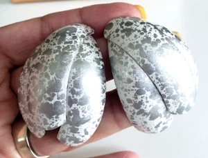 Vintage Silver Gray  Speckled Enamel Big Concave Hoop Pierced Earrings 2" - Picture 1 of 7