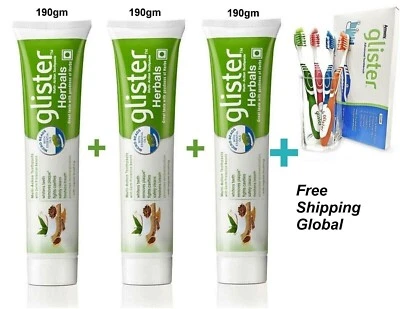 3 paquetes de pasta de dientes herbal multiacción Amway Glister 6,75 OZ + 4 cepillos gratis Foto 1 de 4
