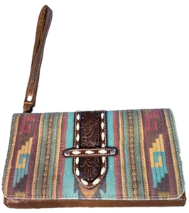Nocona Wallet Aztec Wristlet Leather 7" Wide Accents - Picture 1 of 9