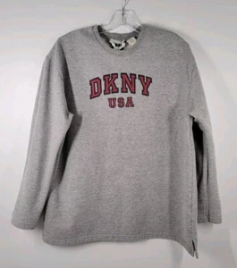 Vintage DKNY Gray Crewneck Red Logo Pullover Sweatshirt Men Size M Women Size L - Picture 1 of 4