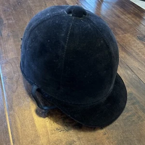 Vintage 1960s Beaufort Hunt Cap Black Velvet English Equestrian - Picture 1 of 18