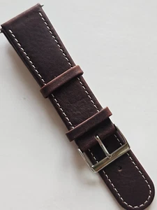 24mm - Dark Brown / White Stitches Leather Watch Band - ( Silver Buckle ) - Picture 1 of 3