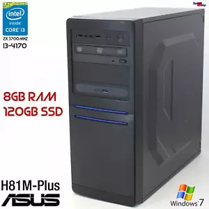 Asus H81M-Plus Intel Core I3 4170 Computer PC Windows 10 11 120GB SSD 8GB RAM - Picture 1 of 4