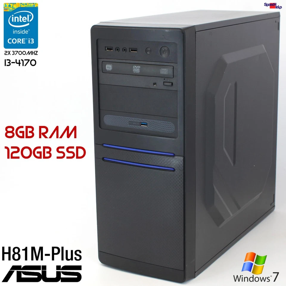 Asus H81M-Plus Intel Core I3 4170 Computer PC Windows 10 11 120GB SSD 8GB RAM - Image 1 of 4