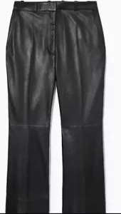 COS Womens Black Real Leather "Tailored Flared" Trousers Pants Size 36 - Picture 1 of 17