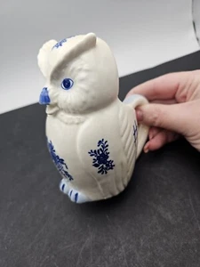 Vtg JSNY Blue White Owl Pitcher Planter Delft Style Ceramic 5" Figurine Japan - Picture 1 of 8