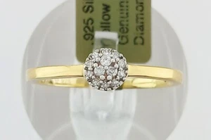 GENUINE 0.25 Cts DIAMONDS RING .925 SILVER (Yellow tone) - New With Tag - Picture 1 of 5