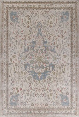 Tapete de área turco Oushak geométrico marfim 9'x12' tapete de lã tradicional feito à mão - Imagem 1 de 4