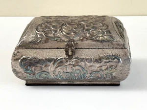 Vintage Peruanische Sterling Silber Repousse Deko Box - Bild 1 von 10