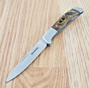 Browning Joint Venture Folding Knife 2.5" 8Cr13MoV Steel Blade Ram's Horn Handle - Picture 1 of 12