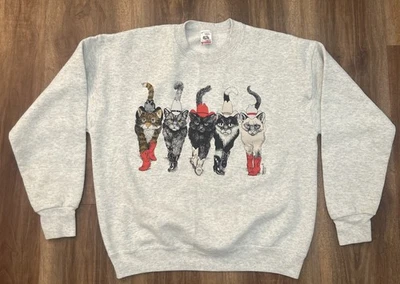 Sudadera Vintage Western Cowboys Gatos Años 90 Doble Cara Cuello Redondo Gris Talla L Foto 1 de 4