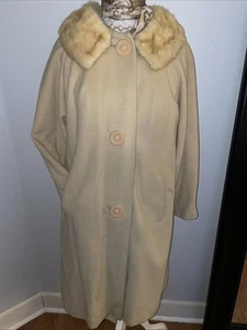 Vintage Womans Cashmere & Fur Coat Large 42”Long/Chest 46”1950 Imported Tan*READ - Picture 1 of 16