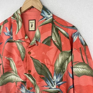 JAMAICA JAXX Shirt Men 2XL Silk Tropical Leaves Hawaiian Camp Loop Collar Orange - Picture 1 of 14