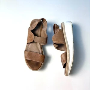 Eileen Fisher Women's Size 7 Sandals Brown Tan Dash Leather Wedge Slingback - Picture 1 of 10
