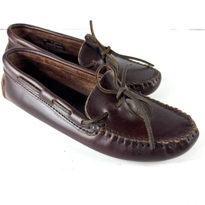 Mocasín de conducción Minnetonka 698 marrón cuero mocasín zapatos sin cordones 9 - Imagen 1 de 20