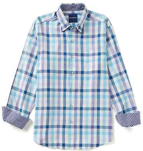 NEU $ 128 Tommy Bahama Game of Gingham T312826 blau kariertes Langarmhemd neu mit Etikett - Bild 1 von 4