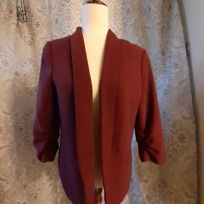 Metaphor Blazer 女式 M 深勃艮第开襟拉丝袖 — 第 1/4 张图片