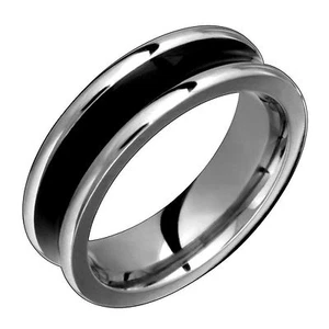 Banda de titanio ranura grande incrustación de resina negra ajuste cómodo anillo de boda pulido - Imagen 1 de 1