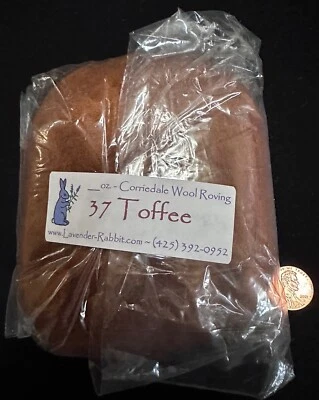 Needle Felting 100% Natural Wool Top Roving: 37 TOFFEE BROWN- 1 Ounce  - Image 1 of 3