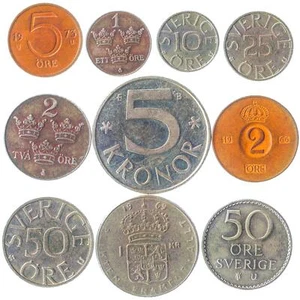 10 DIFFERENT SWEDISH COINS. OLD COLLECTIBLE SWEDEN - SVERIGE MONEY: ORE, KRONOR - Picture 1 of 3