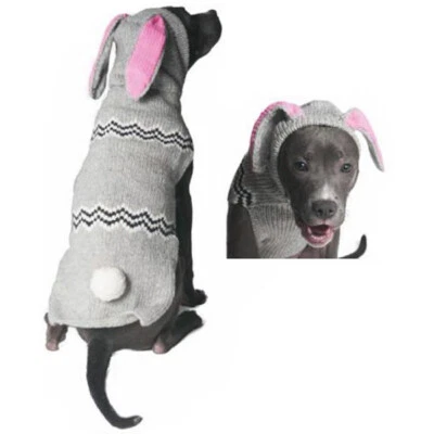 BUNNY Hoodie Halloween Costume Dog Sweater Chilly Dog Hand Knit Wool Pet Puppy - Image 1 of 4