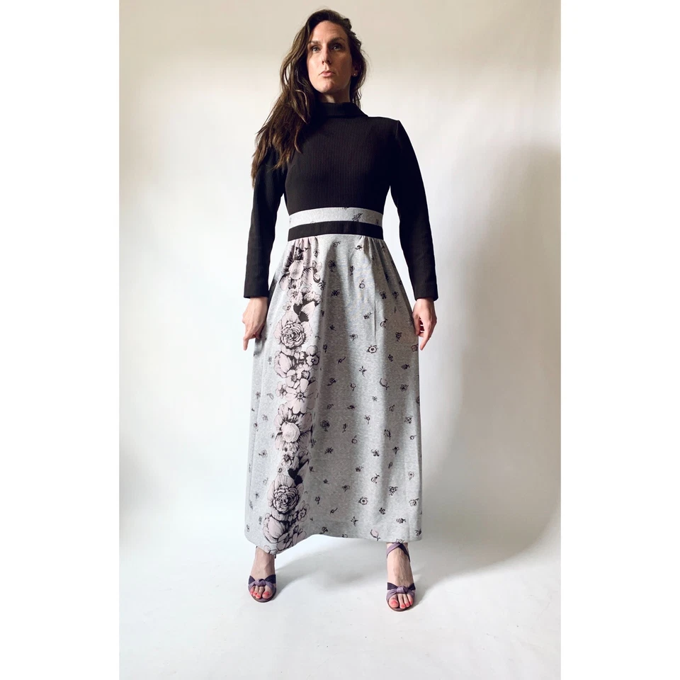 vintage 1970S floral print empire waist dress  70s folded collar maxi - Image 1 of 4