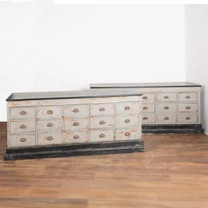 Pair, 20th Century French Gray Painted Apothecary Counters with 15 Drawers each - Picture 1 of 13