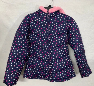 Faded Glory Girls XL 14-16 Blue Polka Dot Long Sleeve Hooded Puffer Jacket - Image 1 of 4