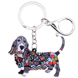 Acrylic Basset Hound Dog Keychains Purse Car Key Ring Pets Jewelry Bag Charms - Picture 1 of 11