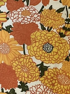 VTG Pair Curtain Drapes Panels 61" X 33.5" Flower Power Floral Orange Yellow - Picture 1 of 14