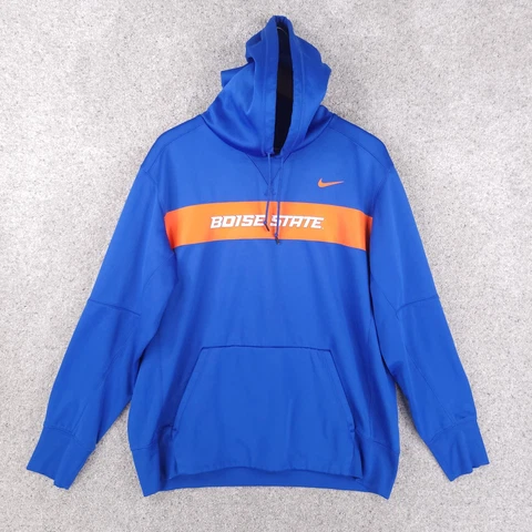 Nike Boise State Broncos Hoodie Men Large Blue Orange Sweatshirt College Swoosh Cover