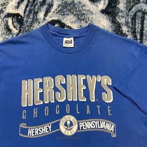 Vtg Hersheys Chocolate Shirt 90s Snack Promo Graphic Tee Single Stitch Blue S/M