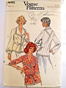 Blouse Top Collar Dressy Tie 12 Vogue 9090 Sewing Pattern VTG Open Front Shirt - Picture 1 of 7