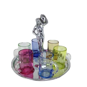 Art Deco 20er Jahre Farberware Halbakt Ägyptische Dame auf Chrom Caddy mit 6 Gläsern - Bild 1 von 24