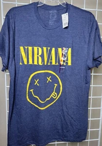 Nirvana Iconic Smiley Face Graphic T-Shirt Herren XXL Denim Heather Music Neu mit Etikett - Bild 1 von 9