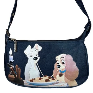 Disney Lady And The Tramp Blue Denim Purse Bag Zipper Close 9" x 6" x 2.5" - Picture 1 of 23