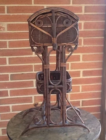 ANTIQUE Victorian NATURAL WICKER  SEWING BASKET STAND Cover