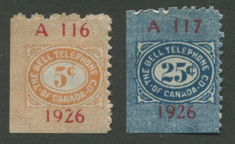 CANADA REVENUE TBT85, TBT86 UNCANCELLED 1926 BELL TELEPHONE COMPANY FRANKS Cover
