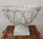 Vintage Antique Ivory Cast Iron Fruit Pedestal Bowl Garden Planter Urn Heavy 12"